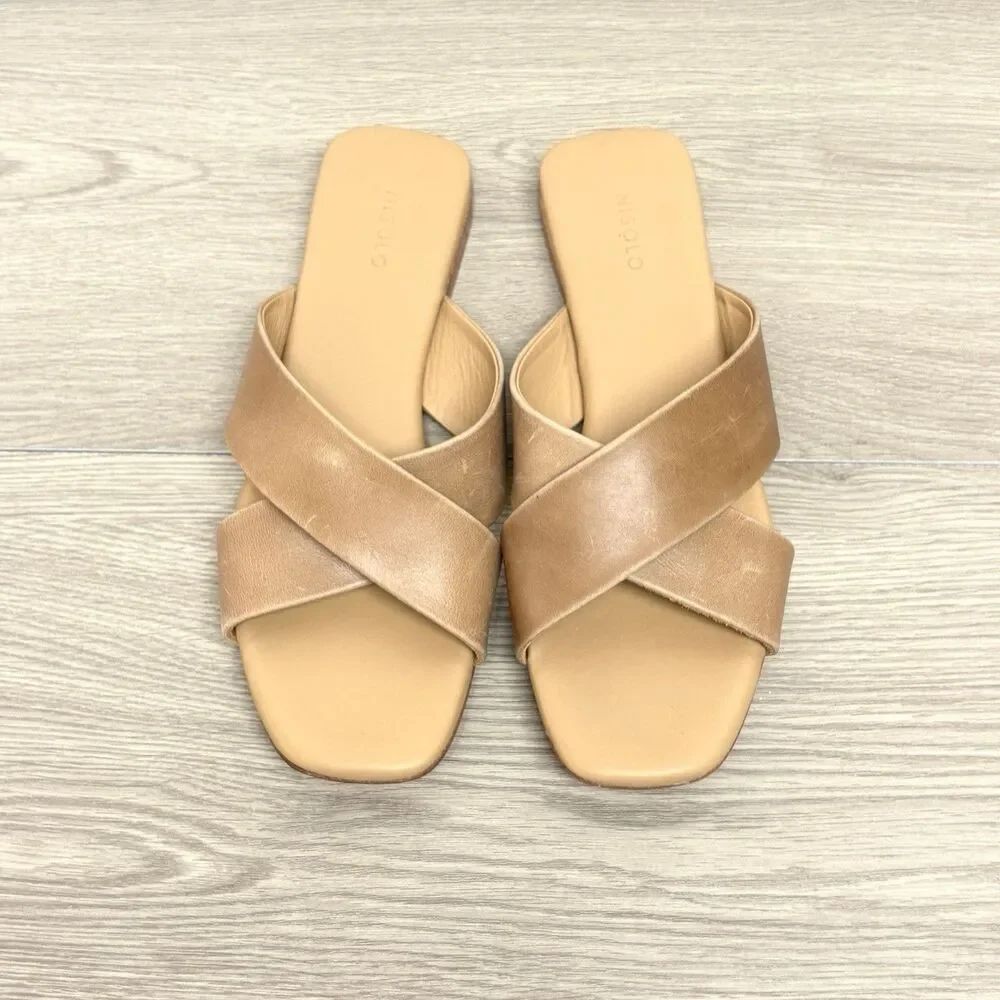 Nisolo Cross-Strap Catalina Slide Sandals in Almond Tan Sz 9.5 Leather Sandals